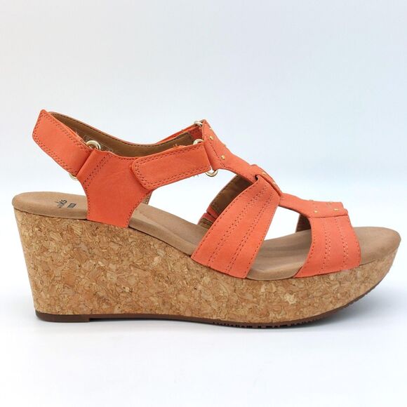 Clarks Collection Womens Sandals Sz 8.5M Salmon Leather Strappy Slingback Wedge - Picture 1 of 10